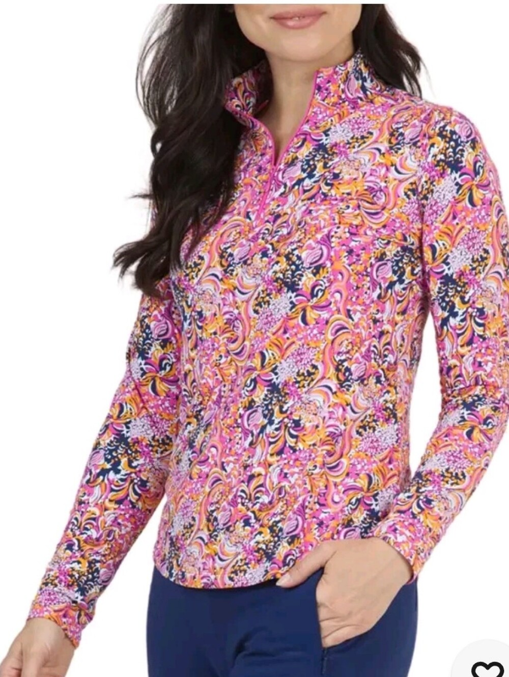 IBKUL Pink Orange Multi Print Long Sleeve Zip Top and skirt - Picture 4 of 16